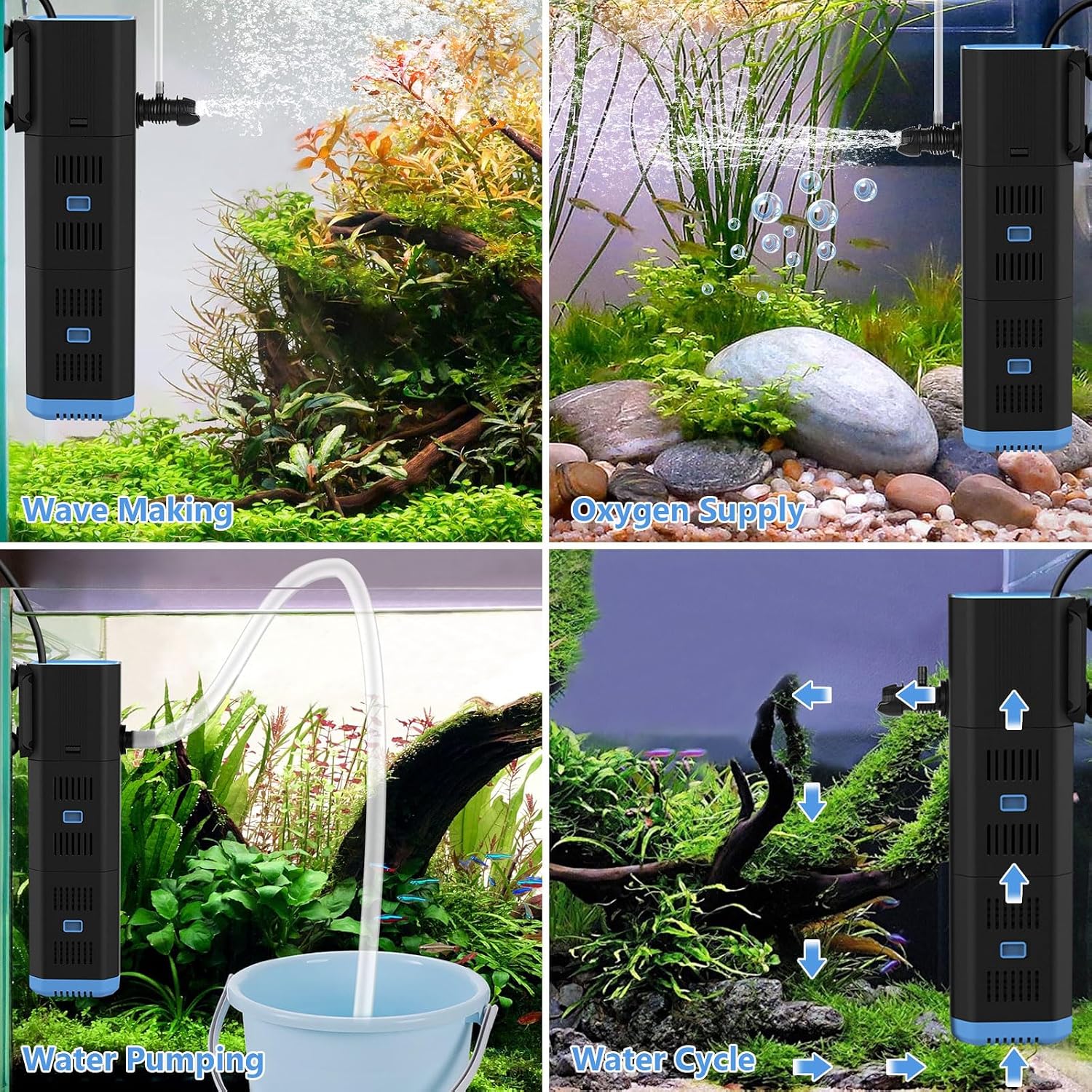 fishkeeper 4-in-1 Leiser Aquarium Filter, Einstellbar Aquarium innenfilter – Bild 6