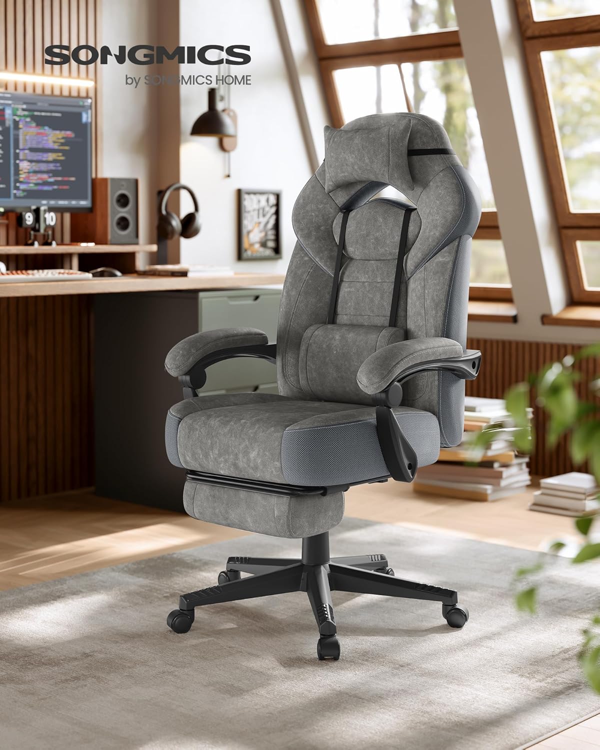 SONGMICS Gaming-Stuhl, Bürostuhl, mit Fußstütze, Tragkraft 150 kg – Bild 2
