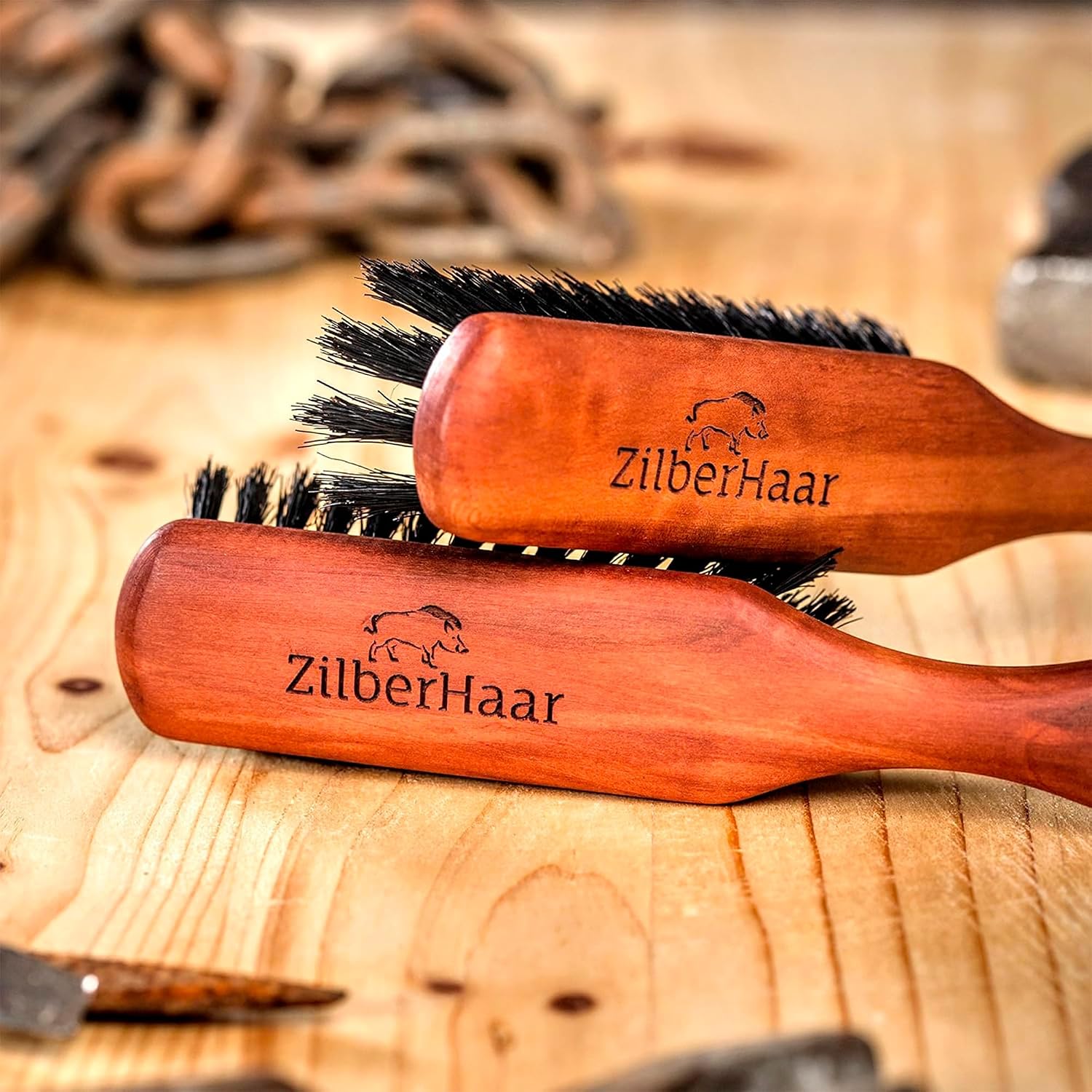 Zilberhaar Bartbürste (Weiche Borsten) | 100% Wildschweinborsten Mit Birnbaumholz | Funktioniert Mit Allen Bartbalsam & Öle | Made in Germany – Bild 5