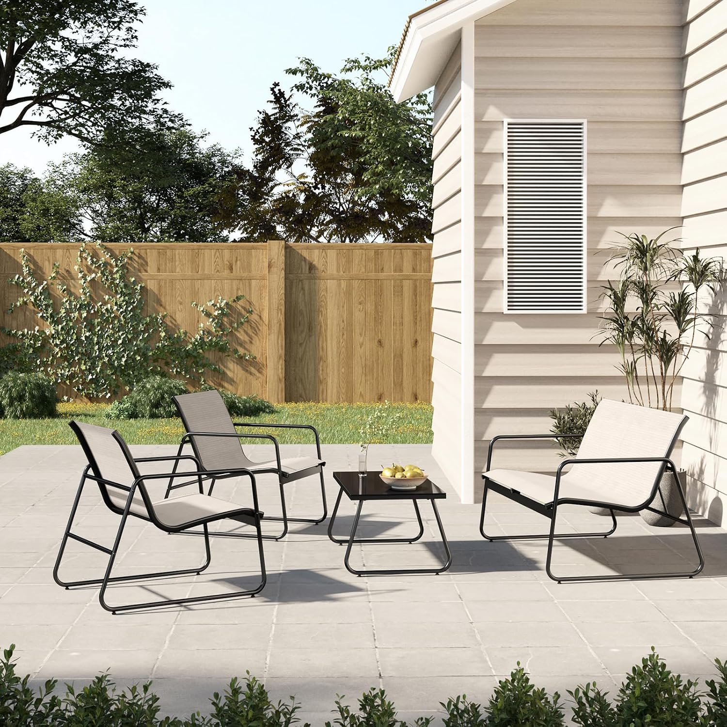 Grand patio Gartenmöbel Set 4-TLG, Textilene Balkonmöbel Set mit Tisch, Sofa und 2 Stühlen, Stahl, Sitzgruppefür Garten, Balkon, Außen (Beige) – Bild 2