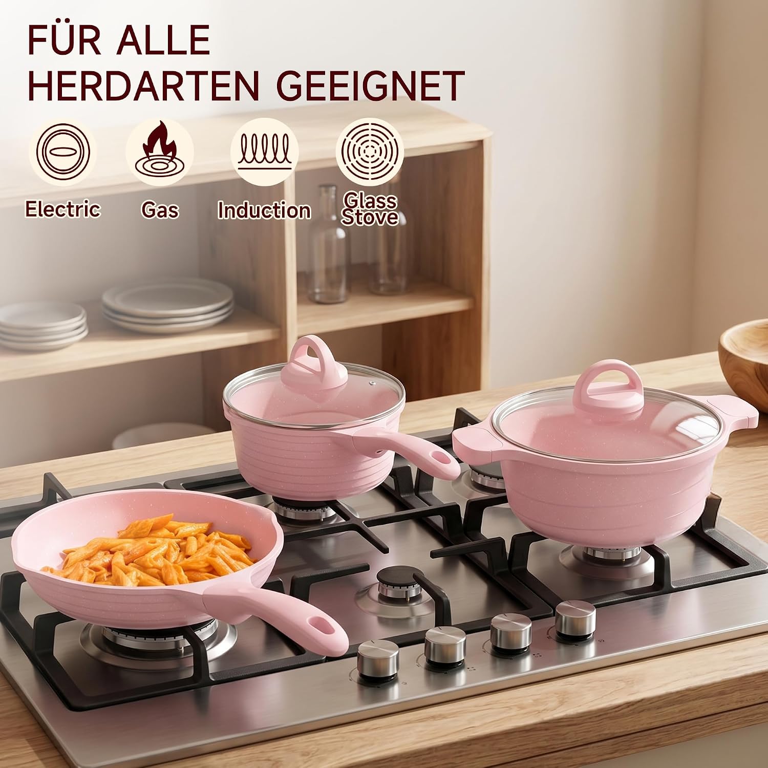 JEETEE Topfset Pfannenset 23-teilig für Induktion, Rosa/Pink – Bild 4