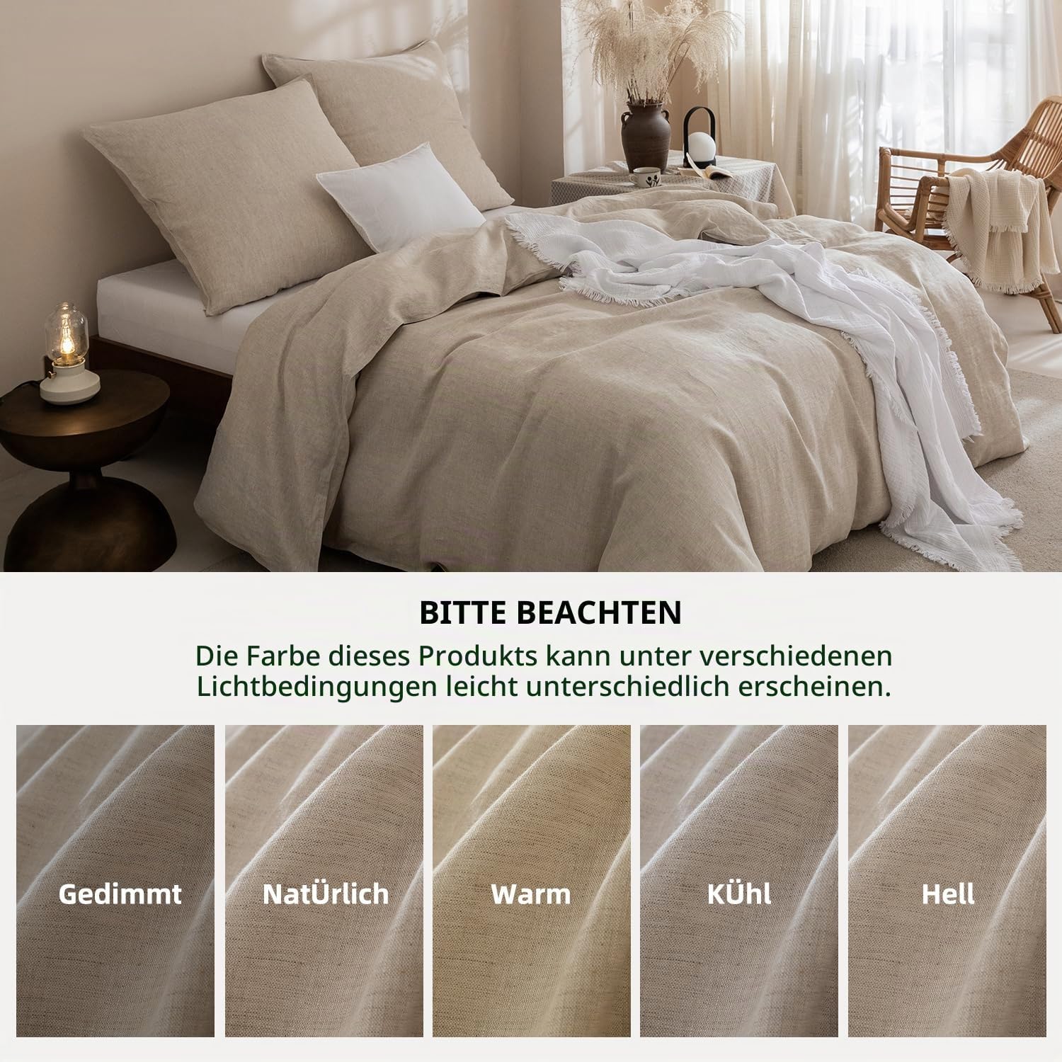 Talasily Leinen Bettwäsche 200x200 3teilig, 100% Naturflachs Stonewashed mit Reißverschluss, Atmungsaktiv Weich, Öko-Tex 100 Standard, Naturleinen Farbe inklusive 2 Kissenbezug 80x80 cm – Bild 6