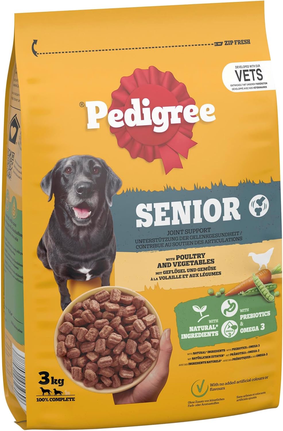 Pedigree Complete Senior Hundetrockenfutter mit Geflügel & Gemüse 3 x 3kg – Bild 2
