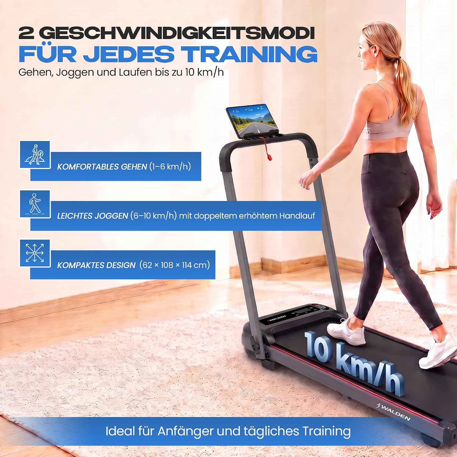 Elektrisches Laufband für den Heimgebrauch, klappbar, 1-2,5 PS, 12 voreingestellte Programme, LCD-Display, 1-10 km/h (1) – Bild 3