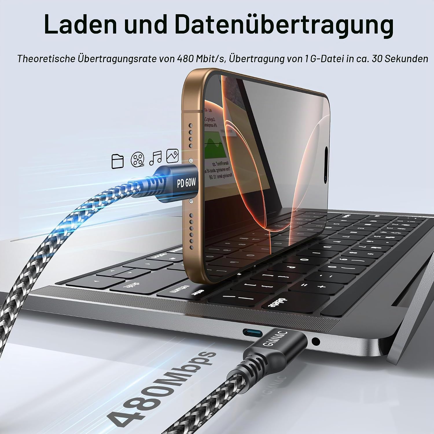 GIANAC USB C Kabel 4 Stück 0.5M+1M+1M+2M USB C auf USB C Kabel 60W – Bild 3