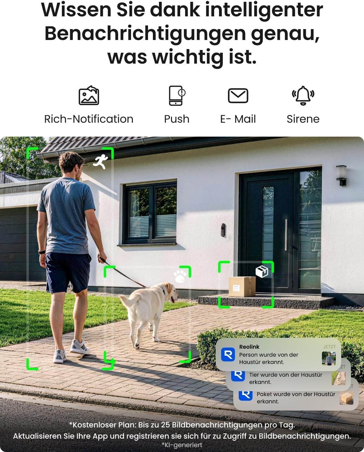 Reolink Akku Türklingel mit Kamera (Gen 2.), 2K 4MP, 1:1 Kopf‑Fuß‑Ansicht – Bild 3