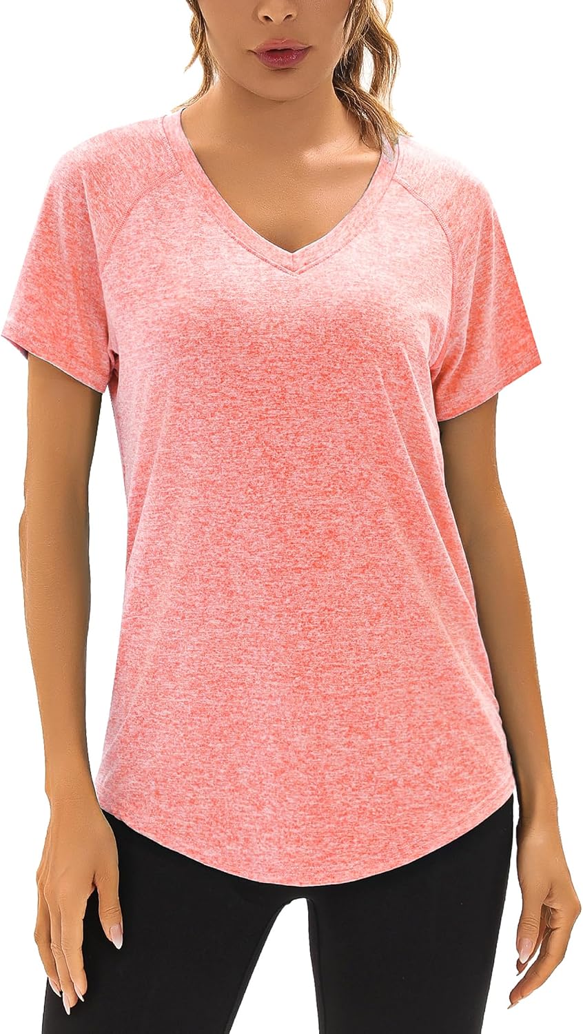 UV Sportshirt Damen Kurzarm V-Ausschnitt Sommer T-Shirts Mesh Rücken – Bild 2
