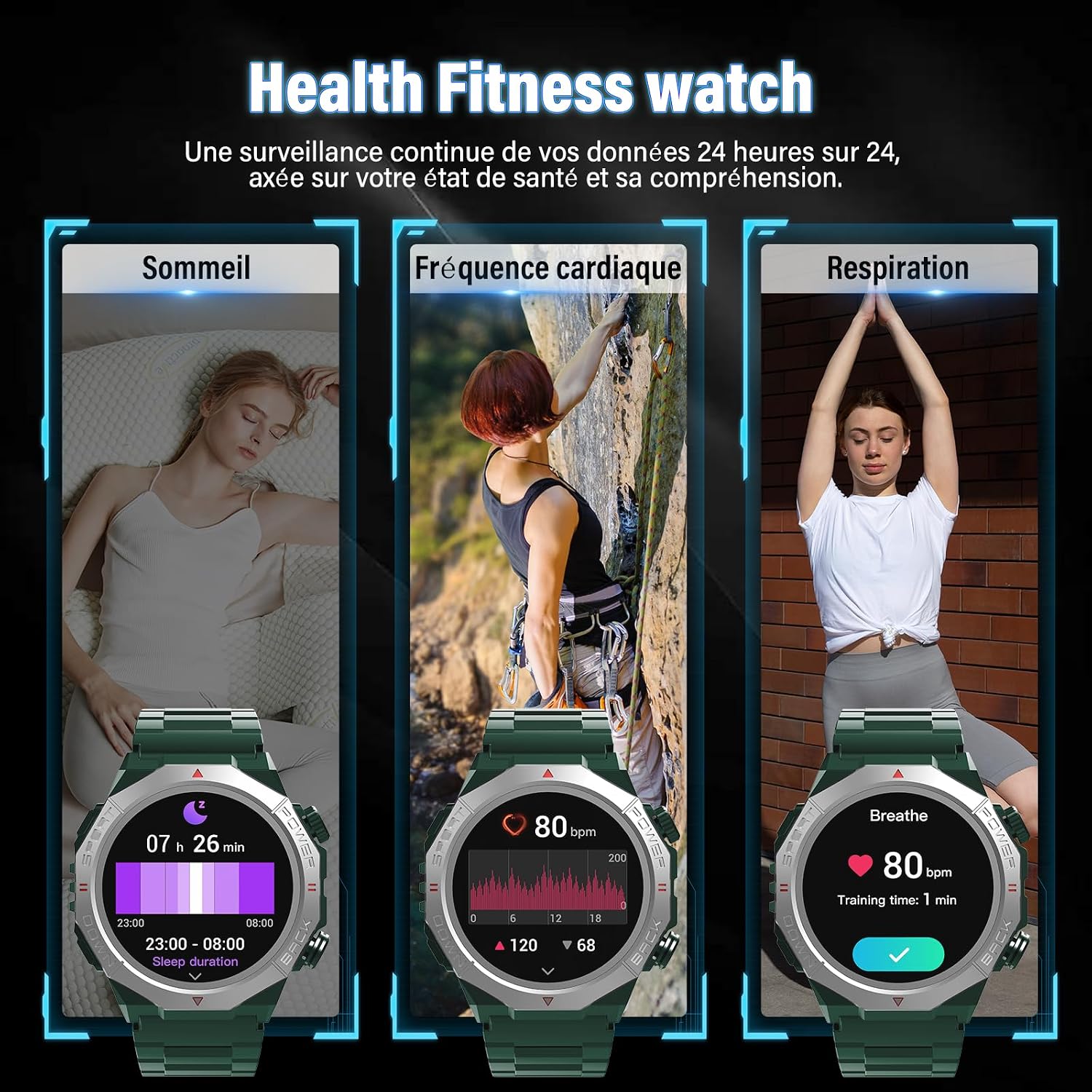 Soudorv Smart Uhren für Männer (Antwort/Anruf), 1,39" HD Militär Smartwatch, Ultra-Lange Batterie Fitness-Uhr, 110+Sport/Herzfrequenz/Schlafmonitor/IP68 wasserdicht Android iOS Grün – Bild 5