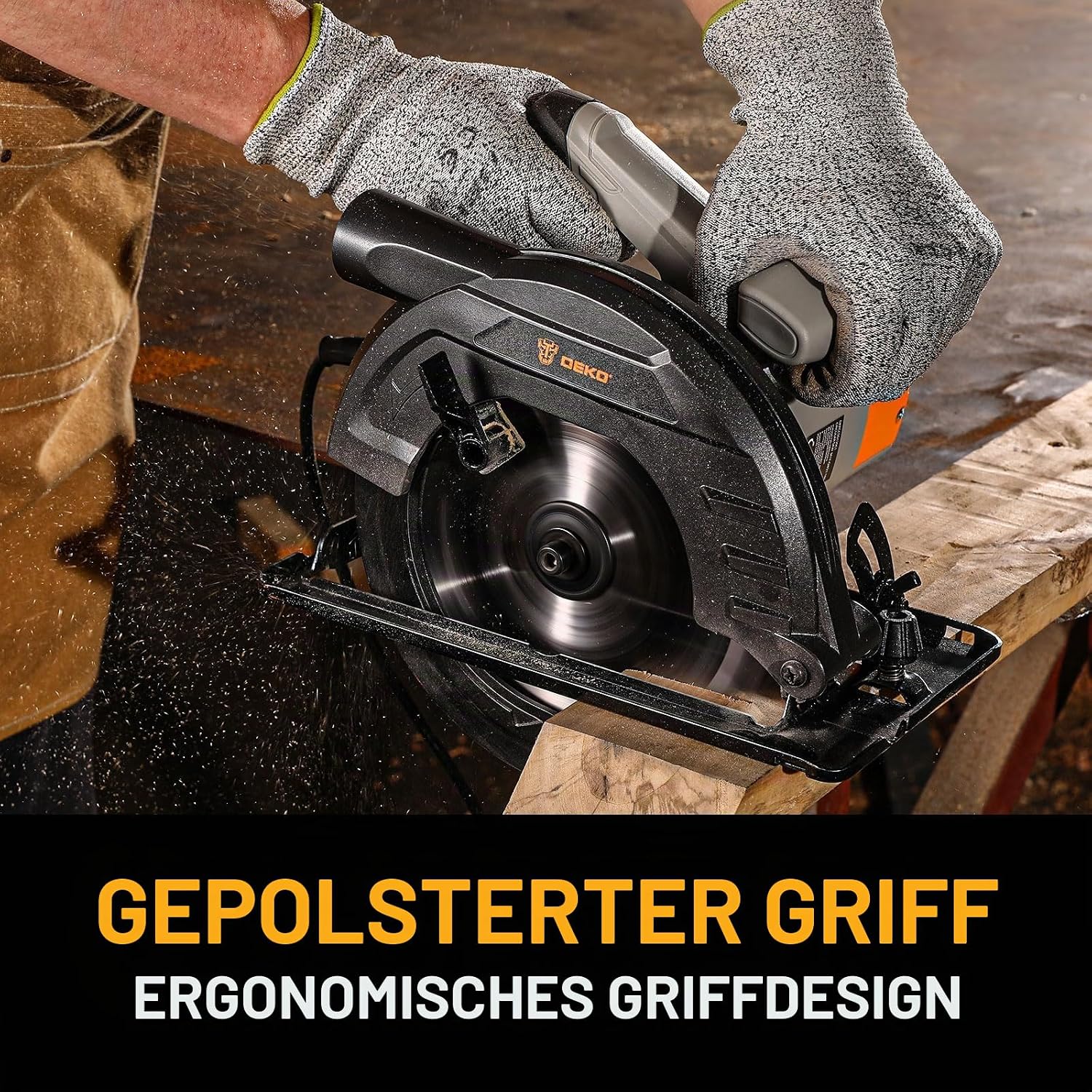 DEKOPRO Handkreissäge 1200W mit Kabel, Kreissäge mit Ø165mm Sägeblatt (24 Zähne), 4.800 U/min, Schnitttiefe bis 55mm (90°) und 33mm (45°), inkl. Parallelanschlag, für Holz – Bild 4