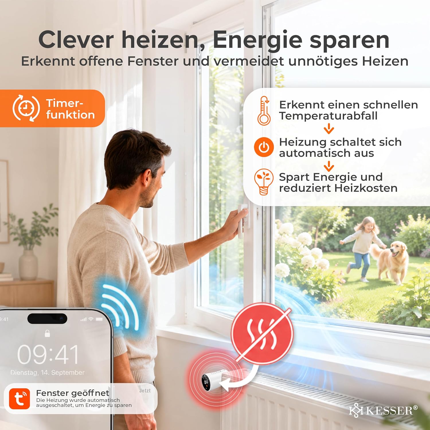 KESSER® Heizkörperthermostat 3er Set WiFi Heizungsregler | Heizungsthermostat WLAN mit Smart Home App Steuerung | Thermostat Alexa, Google Assistant mit 6 Heizkörperventilen | Energie & Kosten sparen – Bild 6