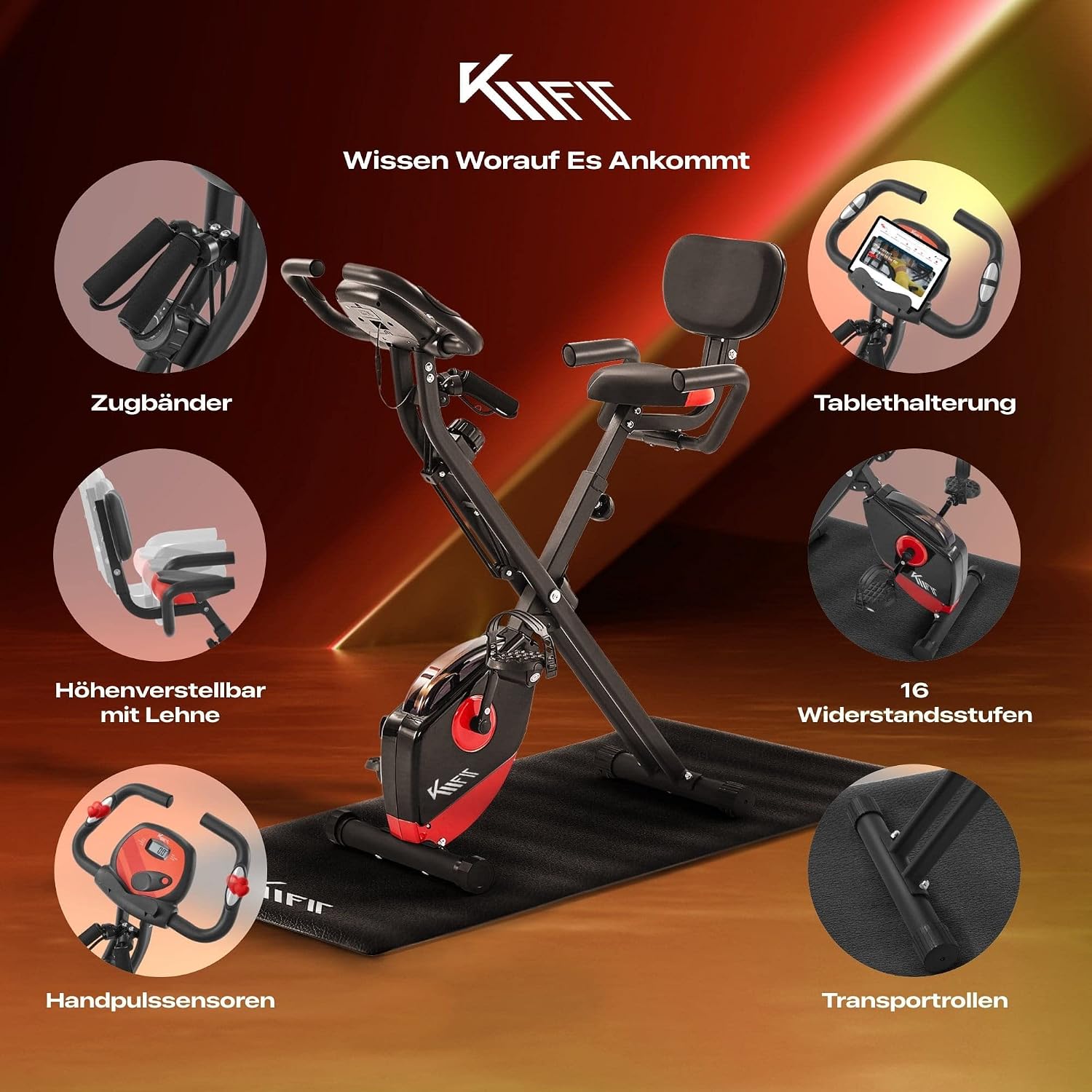 KM-Fit 2in1 Heimtrainer Fahrrad | LCD-Display | Fitnessbike klappbar – Bild 3