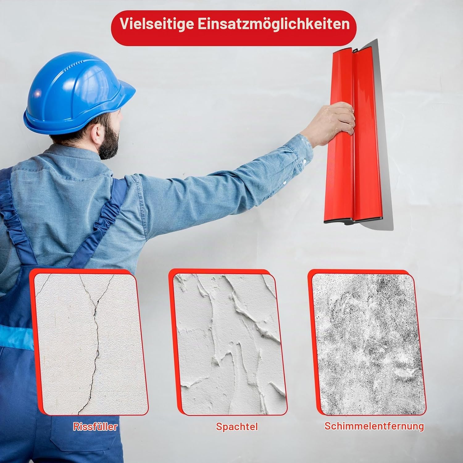 suokoun Trockenbau-Klingen-Set mit Koffer, 25 cm, 40cm, 60cm und 80cm, Edelstahl-Klingen, Verbundrollen, 70 cm - 155 cm Verlängerungsgriff, Spachtelmesser und Bogenschaber für – Bild 5