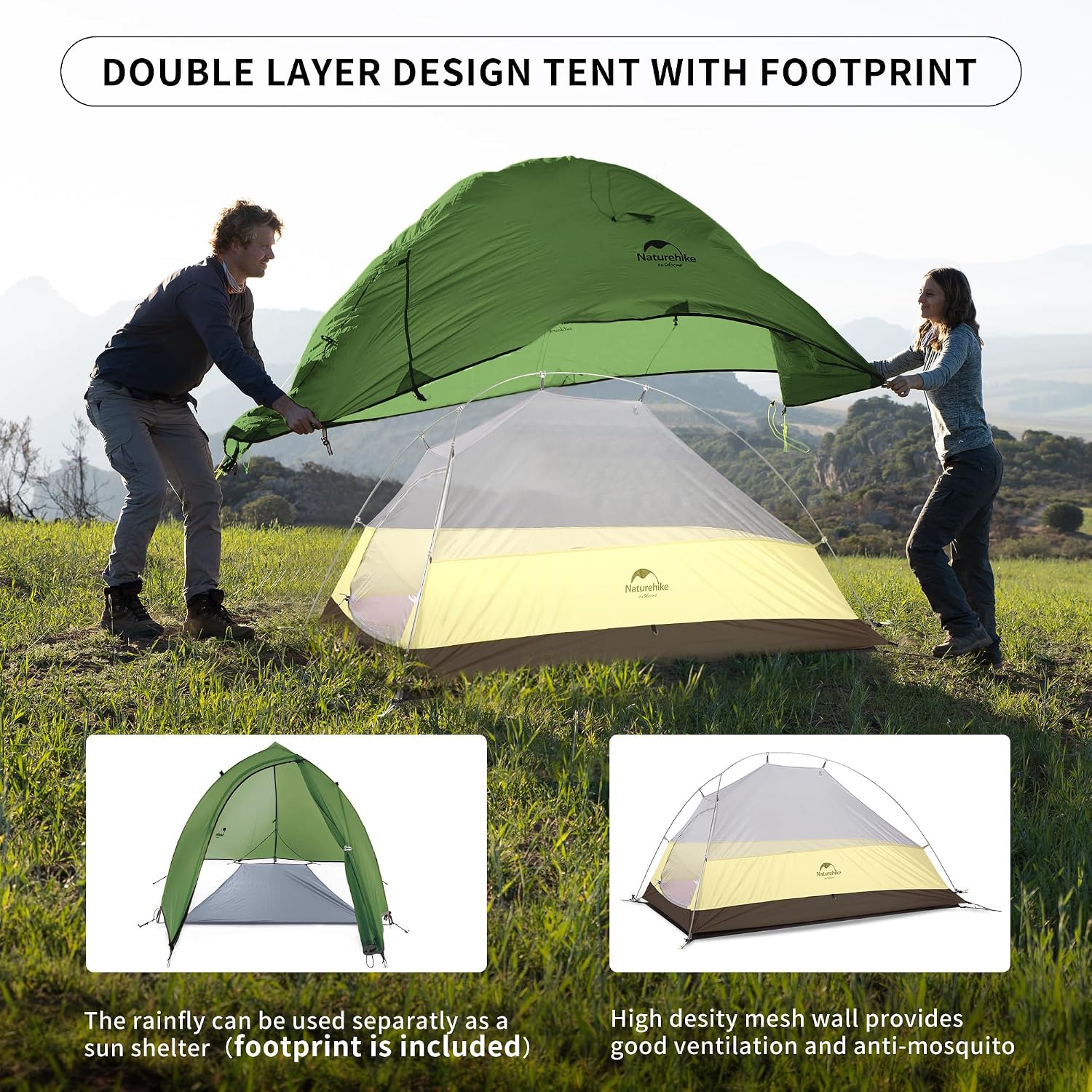 Naturehike Cloud Up Wanderzelt für 1 Person, leichtes Campingzelt zum Wandern, Kuppel für 1 Mann – Bild 3