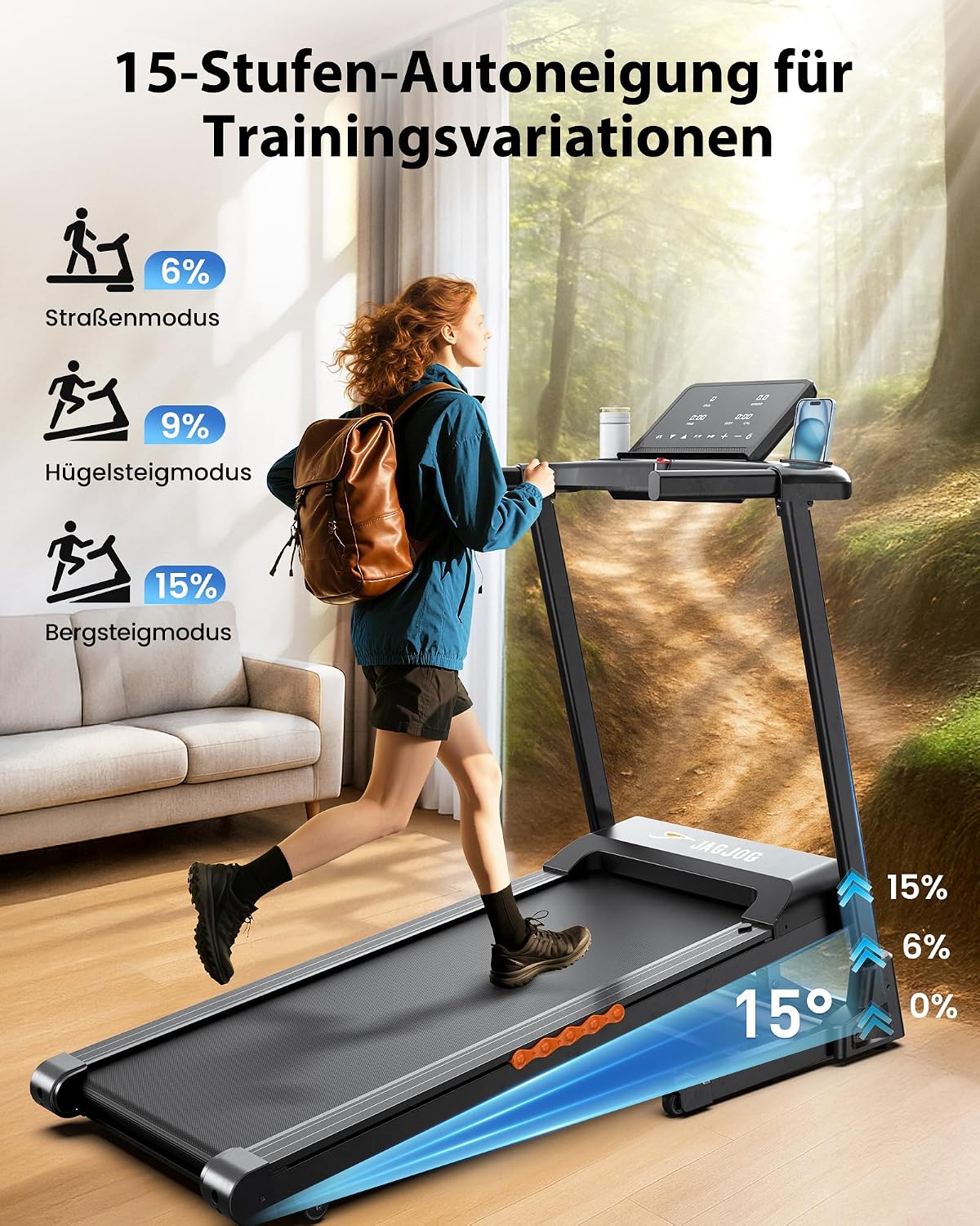 JAGJOG Laufband klappbar mit 15% Auto-Steigung – Bild 2
