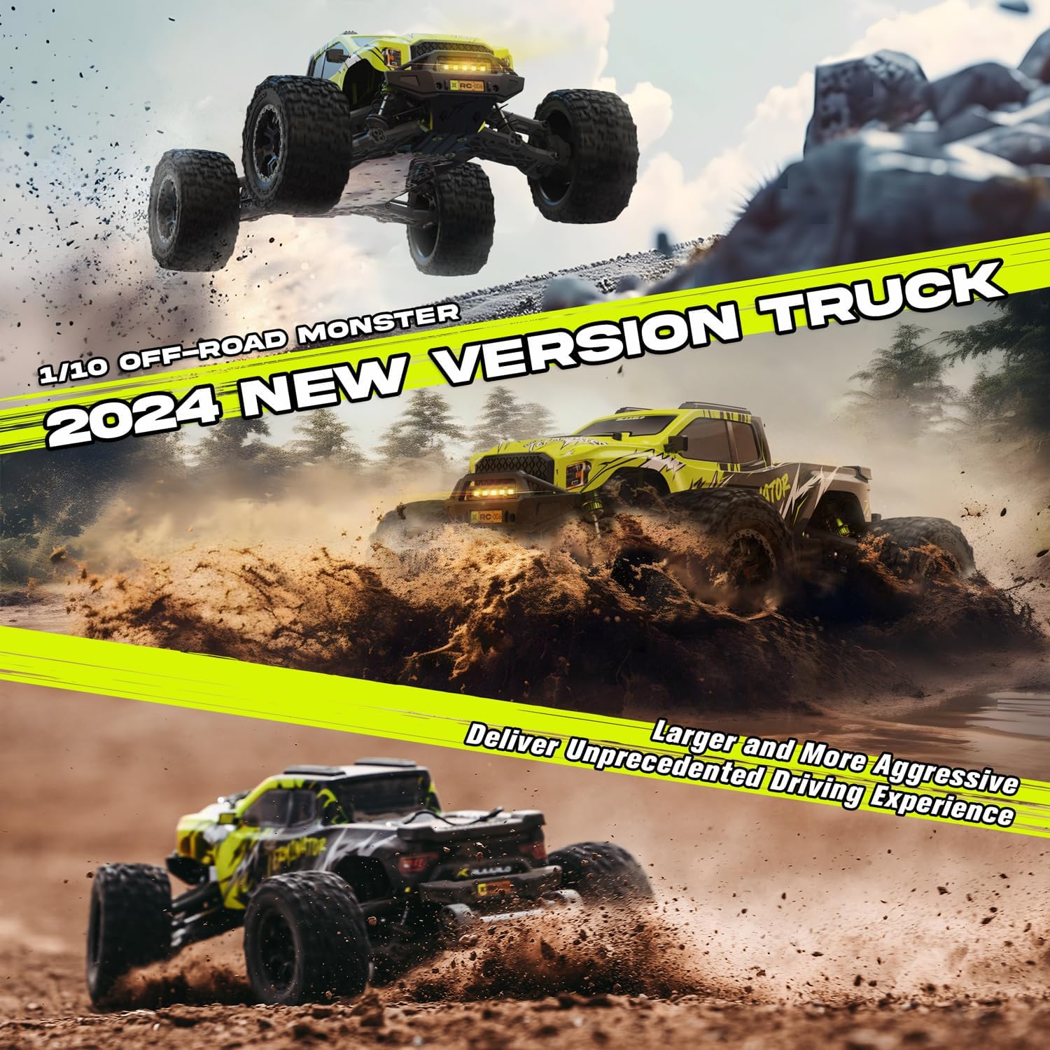 AMORIL 1/10 RTR bürstenlose schnelle RC-Autos für Erwachsene, max. 50 mph Hobby-Elektro-Offroad-Monstertruck, wasserdichtes Hochgeschwindigkeits-RC-Auto, 4WD-Fernsteuerungsauto mit 3S Lipo, Grün – Bild 3