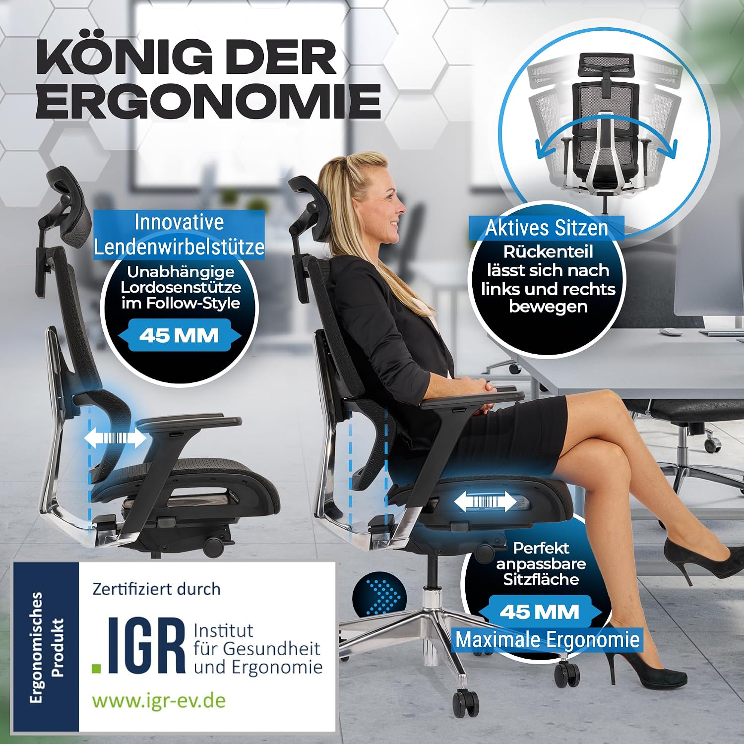 VALKENSTOL M7 Premium Bürostuhl Ergonomisch mit adaptiver Lordosenstütze – Bild 2