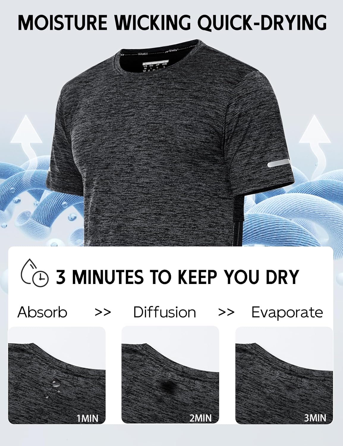 MAGCOMSEN Herren Sportshirts Kurzarm Laufshirt Schnelltrocknend Sommer T-Shirts Meliert Leicht Trainingsshirts Atmungsaktiv Funktionsshirts für Fitness Wandern Yoga – Bild 2
