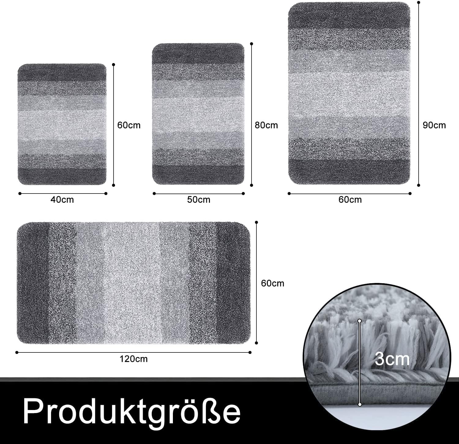 Homaxy Weich Flauschige Badezimmerteppich, Badematte, 40 x 60 cm, Grau – Bild 2