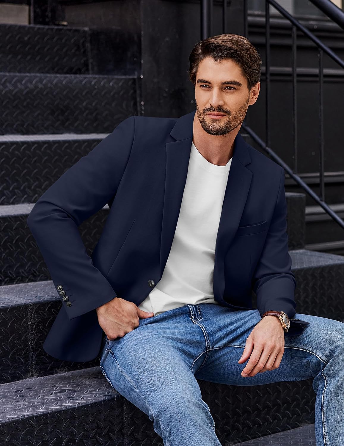 COOFANDY Sakko Herren Sportlich Freizeit Blazer Jackett 1 Knopf Sportsakko – Bild 2