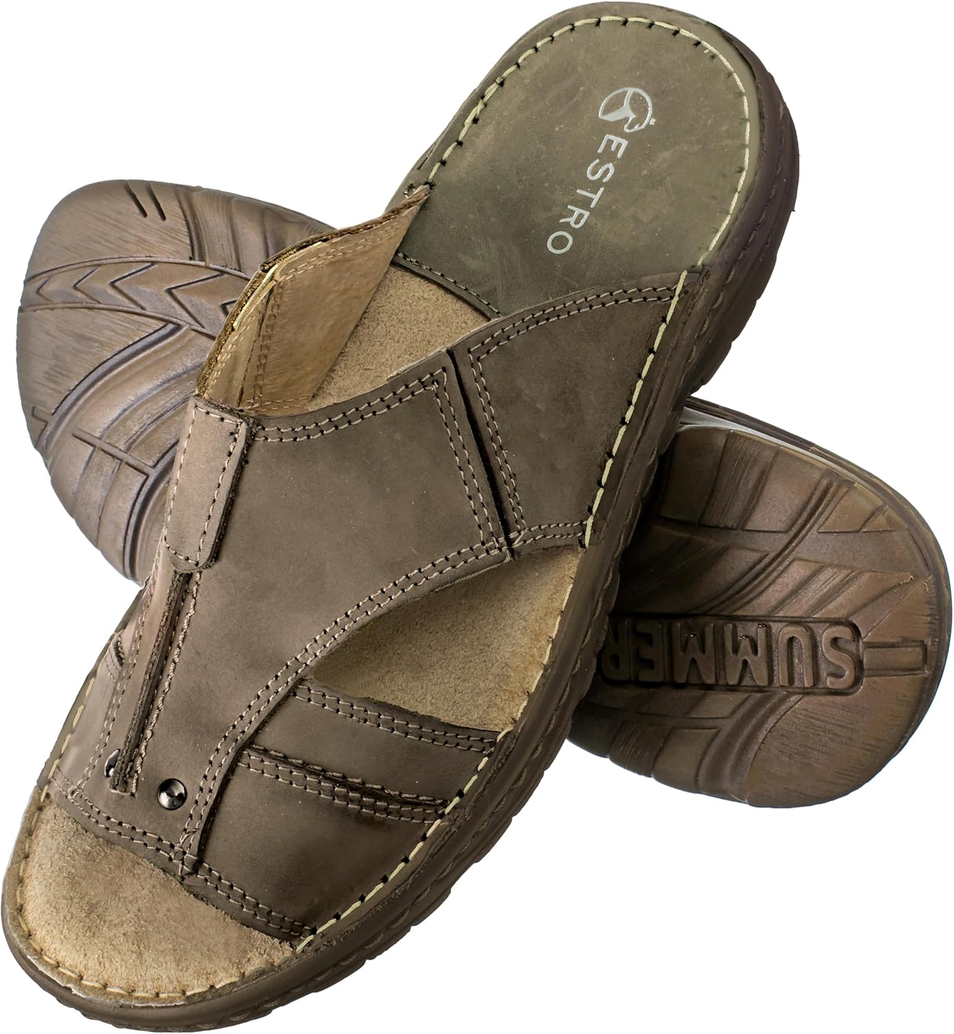 ESTRO Sandalen Herren Sommer Leder - Echtleder Sommerschuhe Herren Schlappen Männer mit Rutschfeste Gummisohle s1 – Bild 3