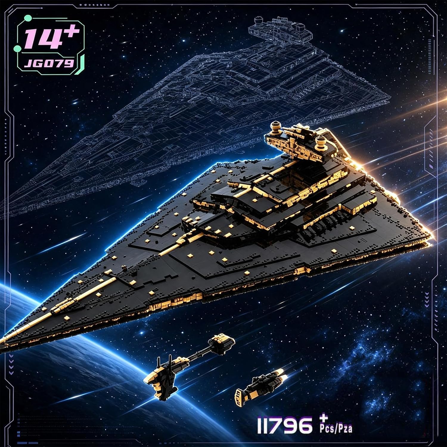 JG079 Imperial Sternenzerstörer Bausatz, 1,18 Meter Langer St Star Destroyer Schlachtschiff Modell, Klemmblock Bauvorrichtung, 11796 Klemmbausteine Bauset Kompatibel mit Imperium Star Destroyer – Bild 2
