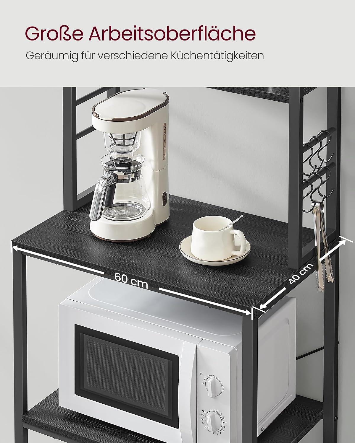 VASAGLE Küchenregal, 6 Regalebenen und 6 Haken, 40 x 60 x 167 cm – Bild 7