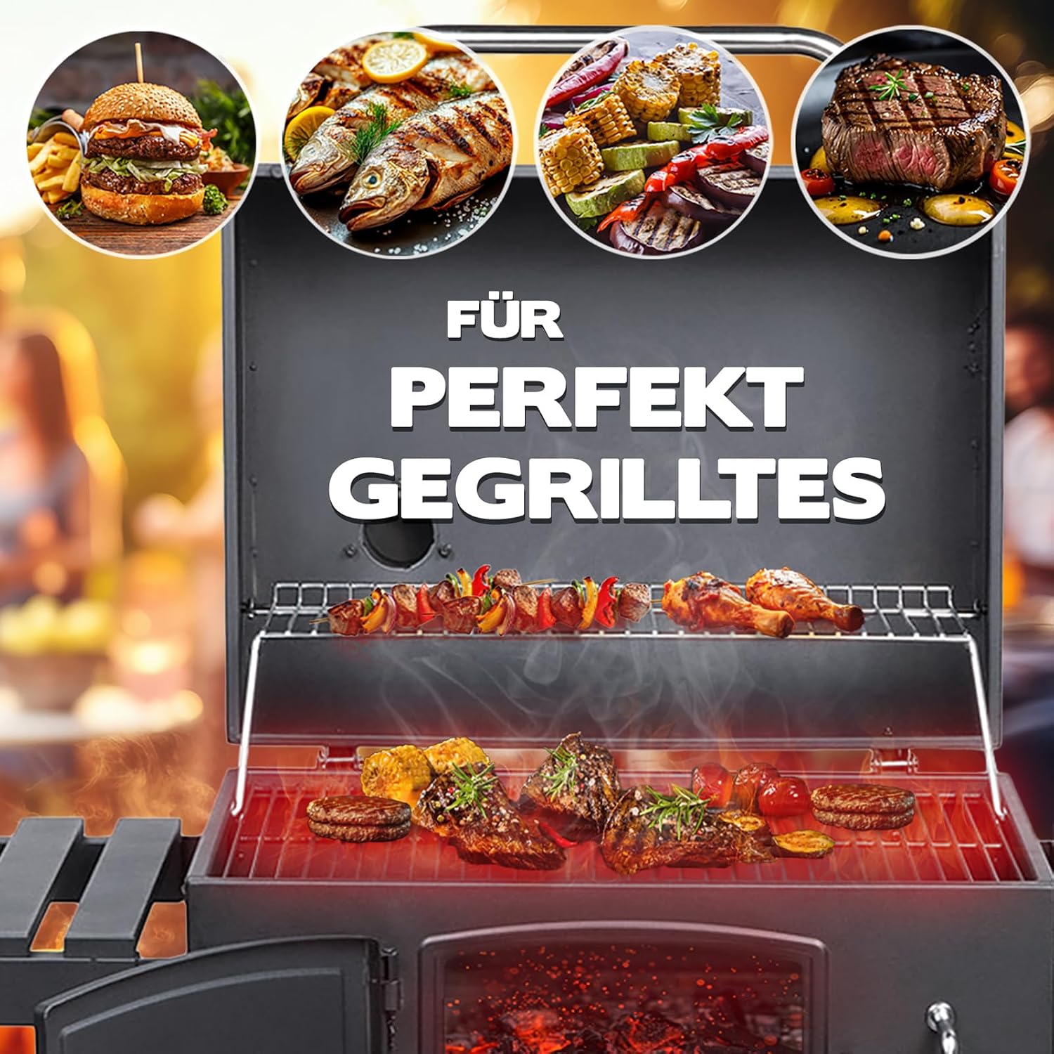 TAINO HERO XL BBQ Smoker GRILLWAGEN Holzkohle Grill Grillkamin Standgrill Räucherofen Zubehör – Bild 2