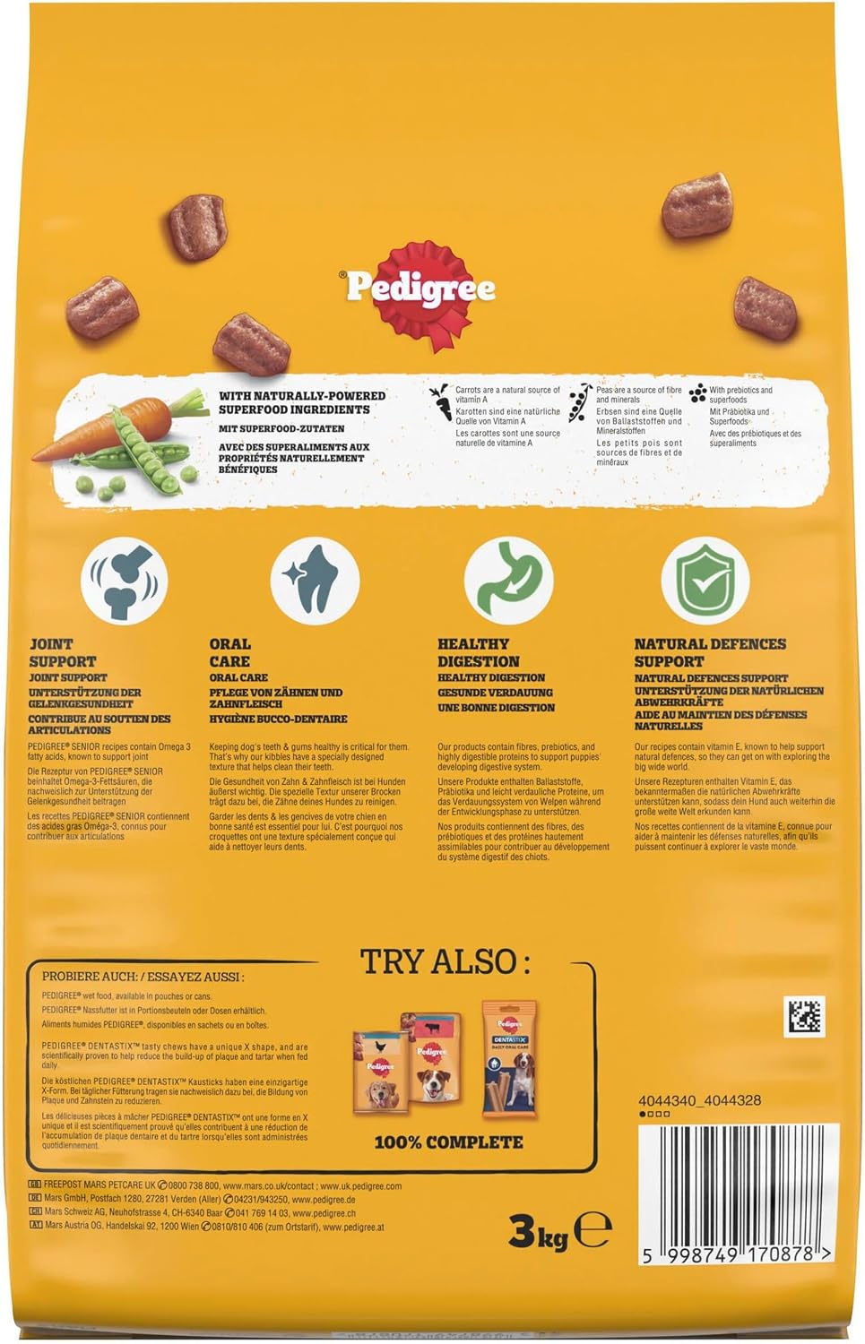 Pedigree Complete Senior Hundetrockenfutter mit Geflügel & Gemüse 3 x 3kg – Bild 3