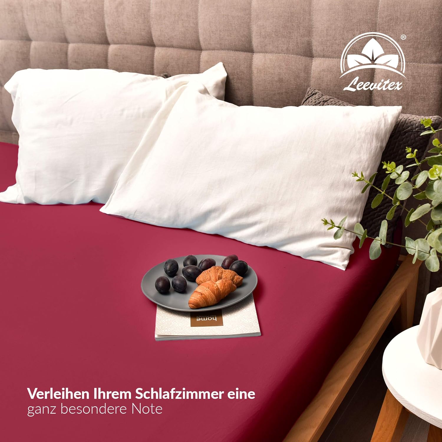 Premium Spannbettlaken, extra schwer und dick, 97% Mako-Jersey-Baumwolle und 3% Elasthan, auch Boxspringbett geeignet, 90 x 200-100 x 220 cm, Bordeaux/Weinrot – Bild 3