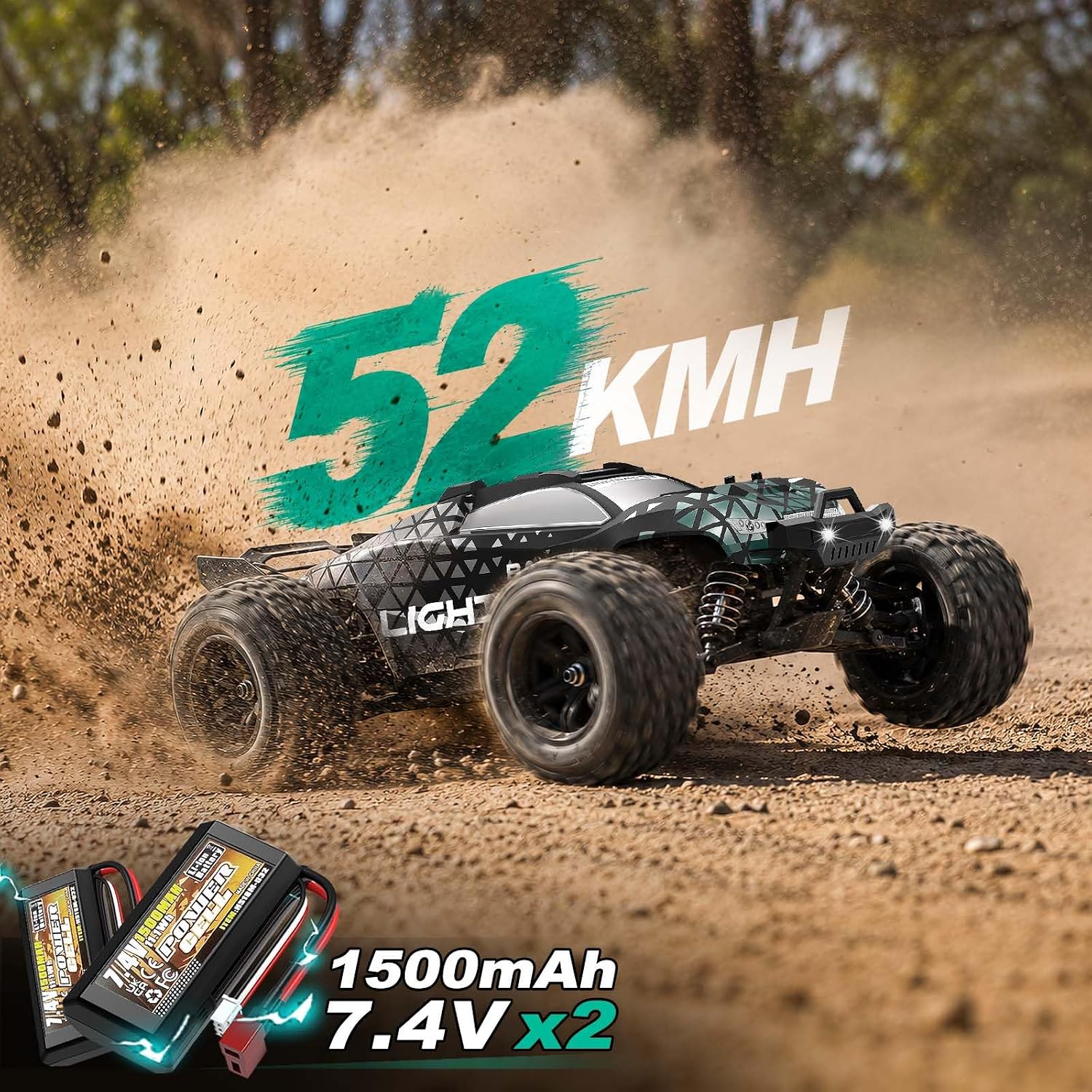 Ferngesteuertes Auto 1:18 Brushless 4WD RC Auto 52 km/h für Erwachsene & Jungen ab 10 Jahren, Offroad RC Auto mit Vollmetall-Antrieb, ölgefüllten Stoßdämpfern, 2 Akkus & 2 Karosserien – Bild 4