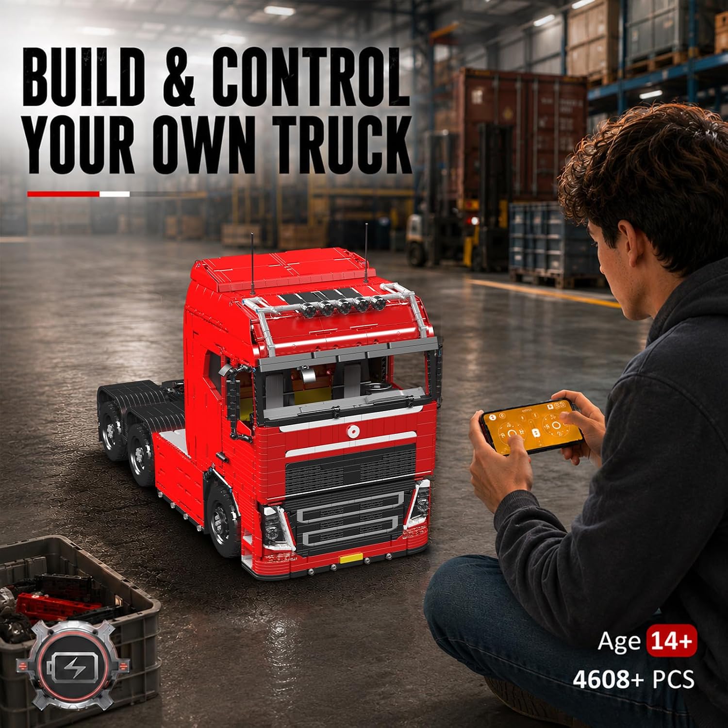 Mould King 19015 Technik LKW Bausteine, 4608 Teile pneumatisches Zugfahrzeug Bausatz Modell, Mobile Abschlepplokomotive Bausteine mit 8 Motoren, 2.4 G Fernbedienung und App Dual Control Lastwagen – Bild 5
