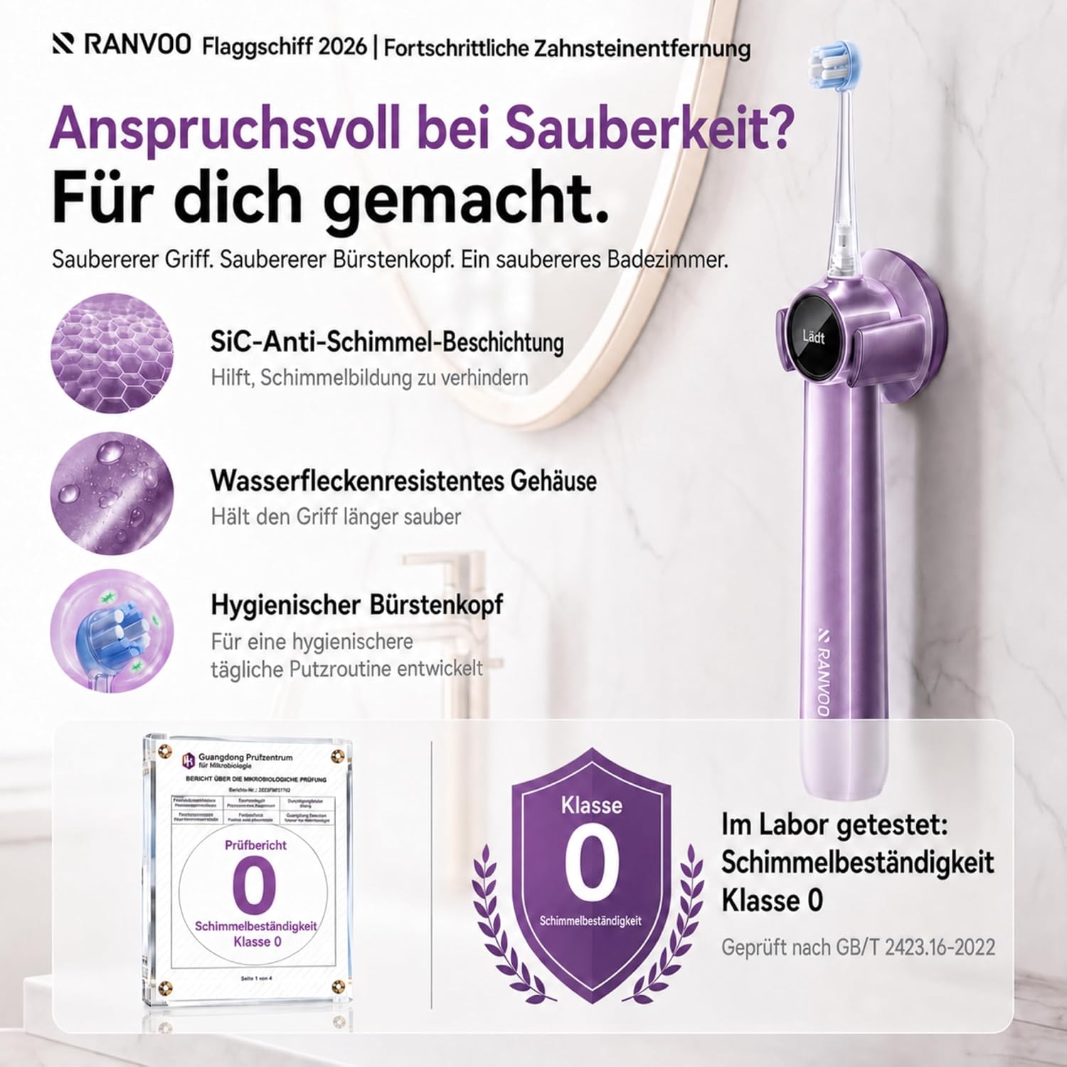 AirJet X5 Elektrische Zahnbürste, Tiefste Interdentalreinigung,Prunkviolett, Zahnärztlich Empfohlen, 100% Plaque-Entfernung, 7-Tage-Aufhellung,Zahnfleischpflege, für Zahnspangen, 60Tage Akku, 3 Köpfe – Bild 6