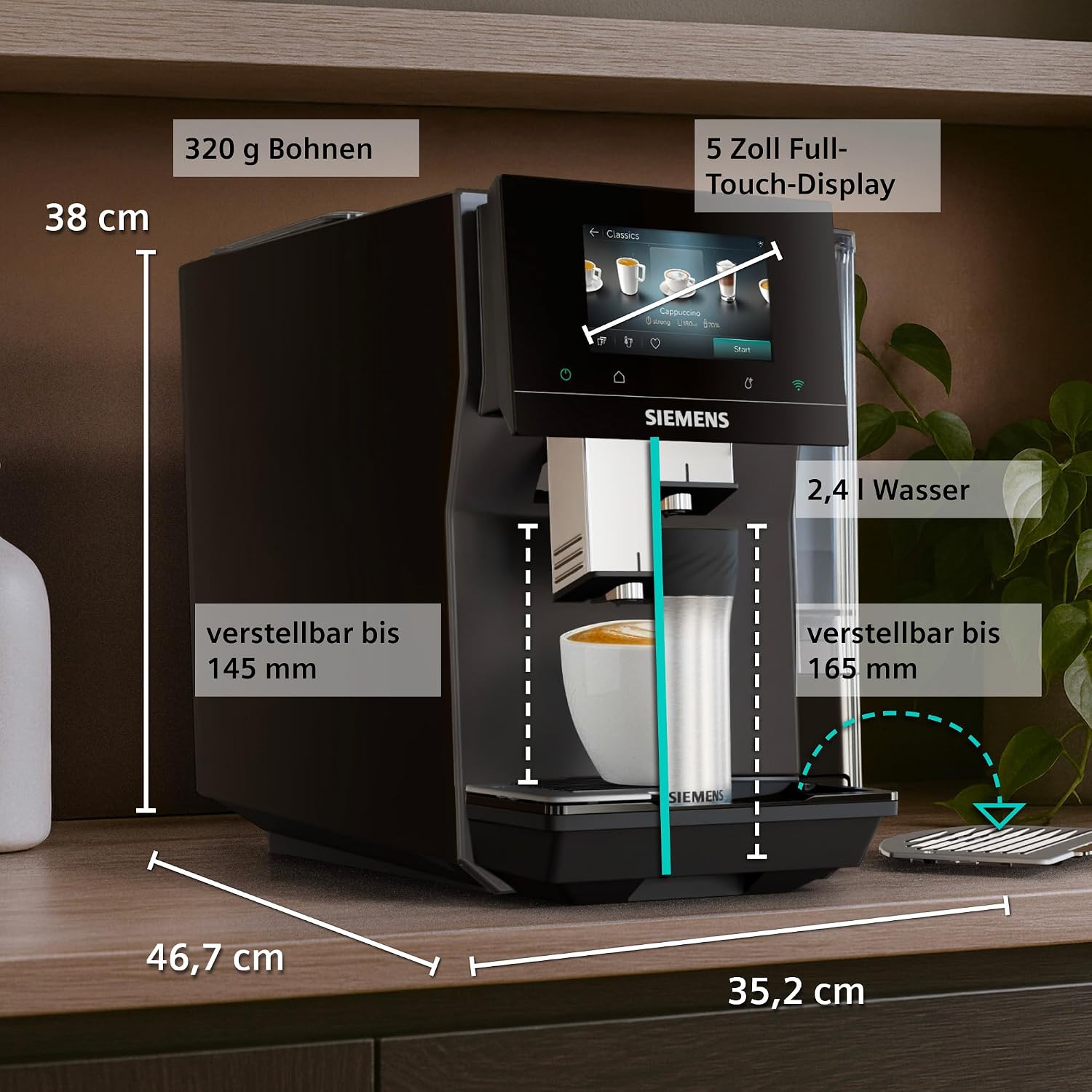 Siemens Kaffeevollautomat EQ700i Aroma, TP725E01, Grau, >40 Getränke – Bild 10