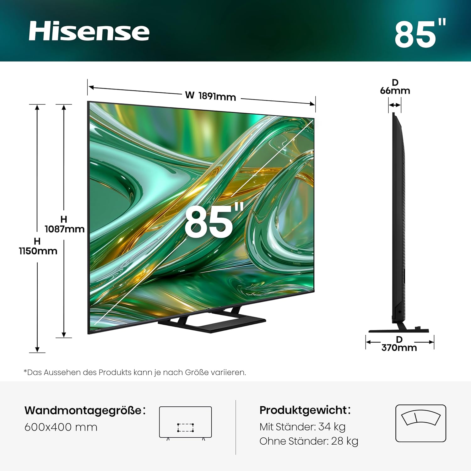Hisense 85E8DS Fernseher 85 Zoll, 4K UHD, Hi-QLED Mini LED, Smart TV, 144Hz, Hi-View AI Engine, Dolby Vision.Atmos, Unibody Slim, FreeSync Premium, AI-Lichtsensor, Game Bar, Tuned by Devialet – Bild 2