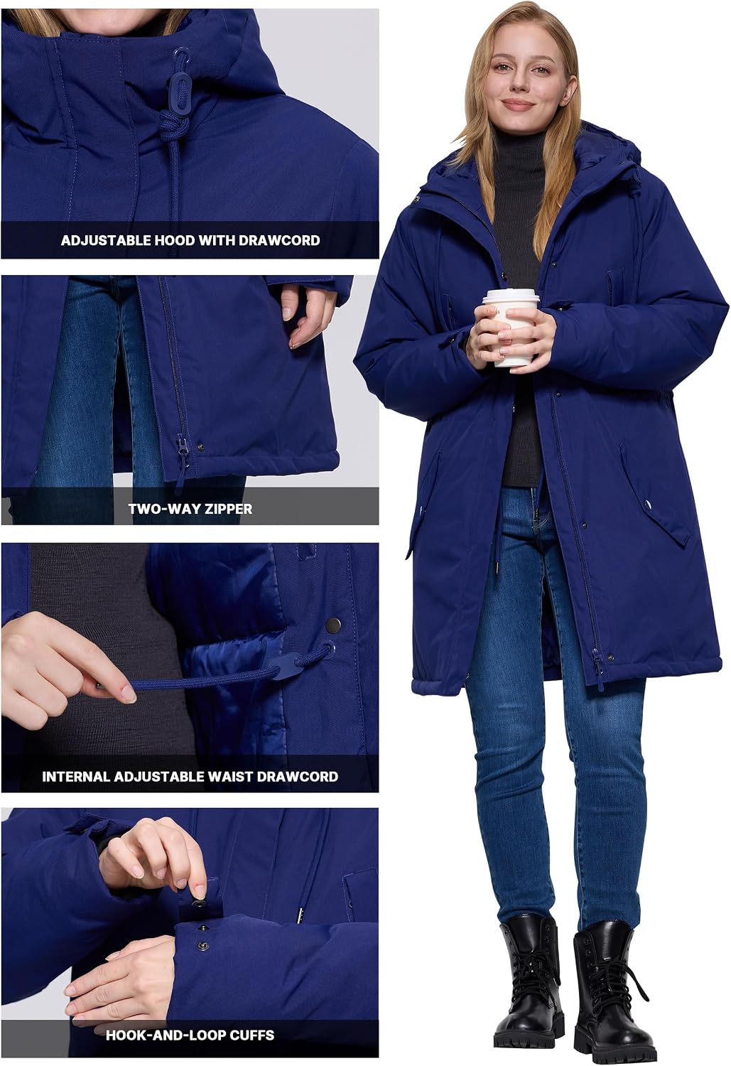 Winterjacke Damen Warm Kapuze Lange Wasserdicht Wintermantel Klassischer – Bild 4