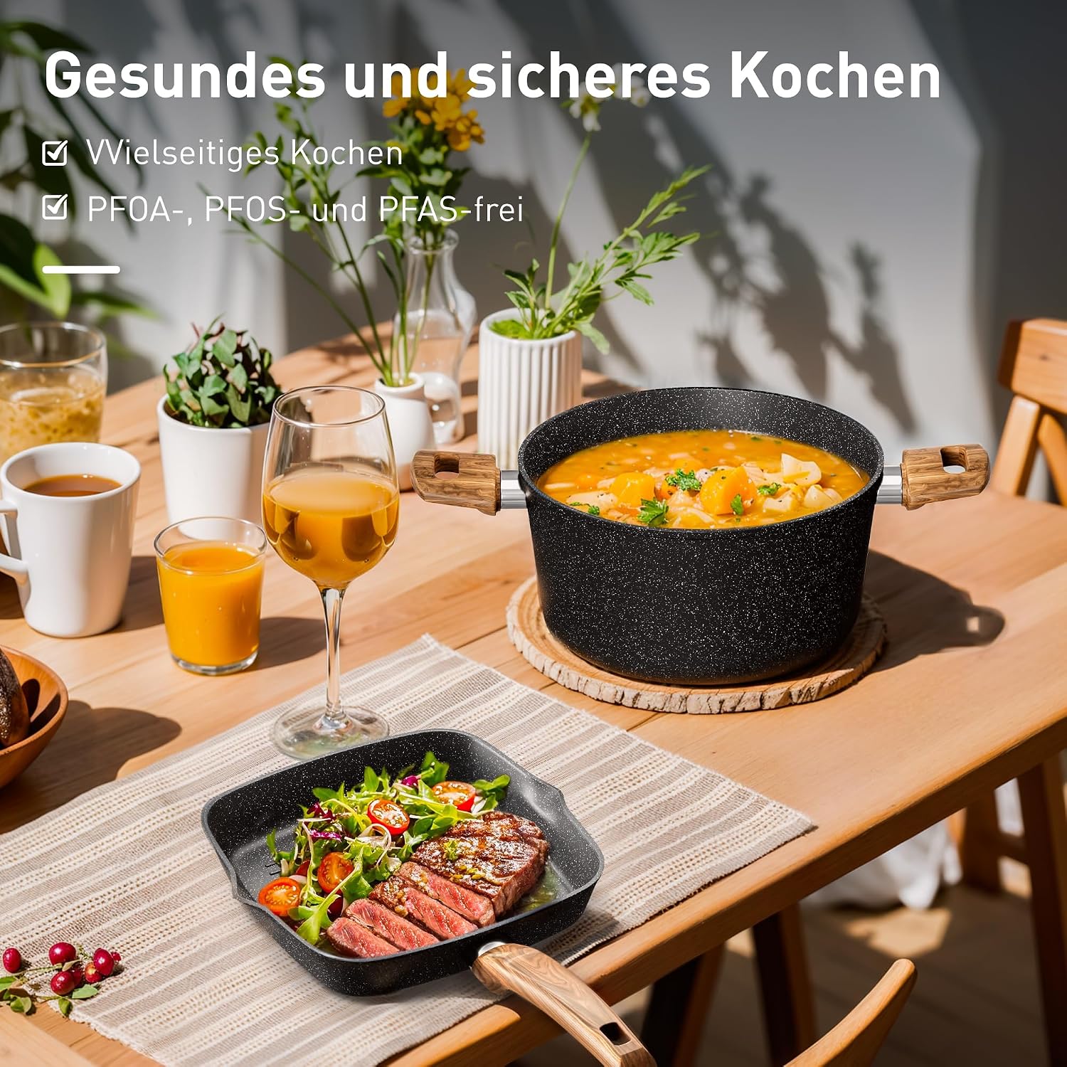 DishDelight Induktions-Kochgeschirr-Set mit Grillplatte 30-teiliges Induktions Töpfe Set Topf und Pfannenset mit Deckel Granit Antihaftbeshichtung Topfset Kochtopf – Bild 9