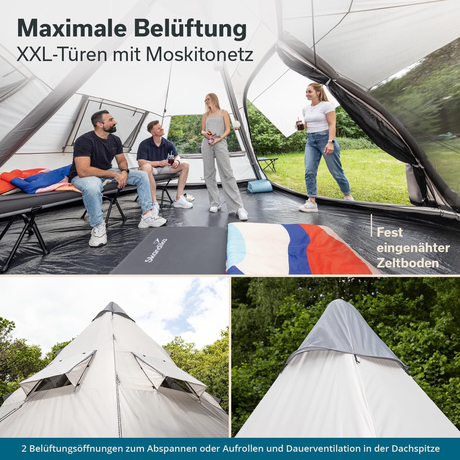 Skandika Luftzelt Tipi Hetta 460 Air Protect | Aufblasbares Familienzelt für 6 Personen, 2,95 m Stehhöhe, 3000 mm Wassersäule, eingenähter Zeltboden, UV 50+ | Campingzelt, Festivalzelt, Indianerzelt – Bild 5