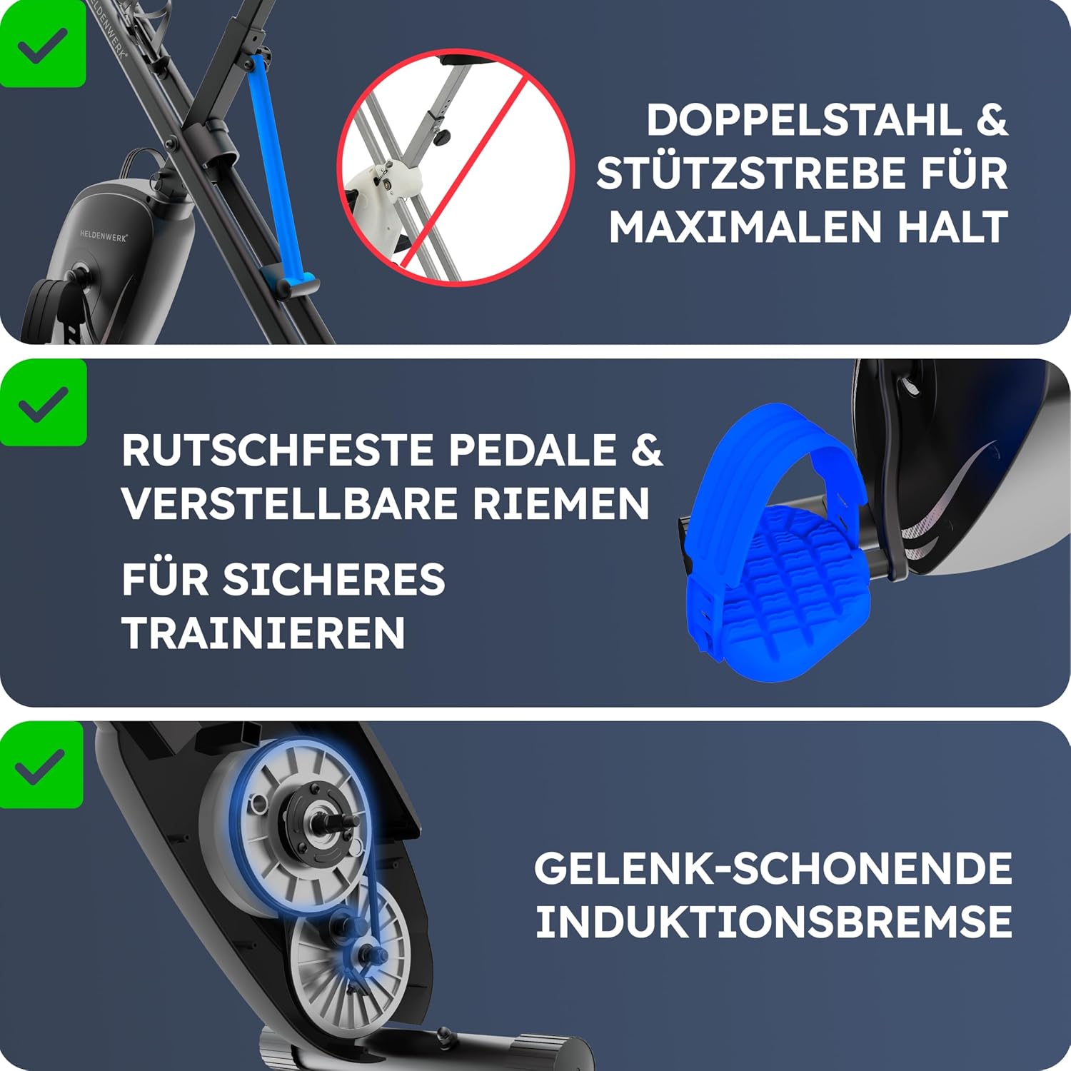 HELDENWERK® Heimtrainer Fahrrad klappbar Hometrainer TÜV/GS geprüft, leise – Bild 7