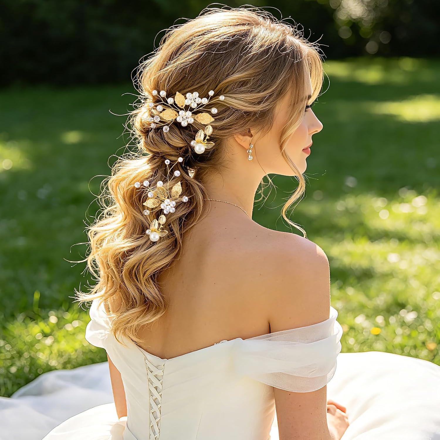 Kiiwah 5 Stück Perlen Blume Haarnadeln Gold, Braut Haarschmuck Hochzeit – Bild 3