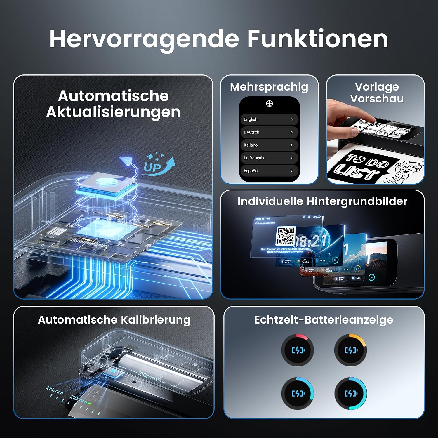 Phomemo M85 Thermodrucker A4 Kit, 5'' Touchscreen 3500mAh Tragbarer Schnell – Bild 5