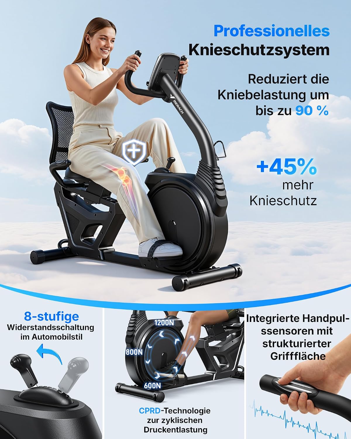 MERACH Liegeergometer für Zuhause mit 8 verstellbaren Widerstandsstufen, leichte kommerzielle Heimtrainer Fahrrad mit Smart Bluetooth, exklusiver App-Konnektivität, LCD-Display, Herzfrequenzsensoren – Bild 2