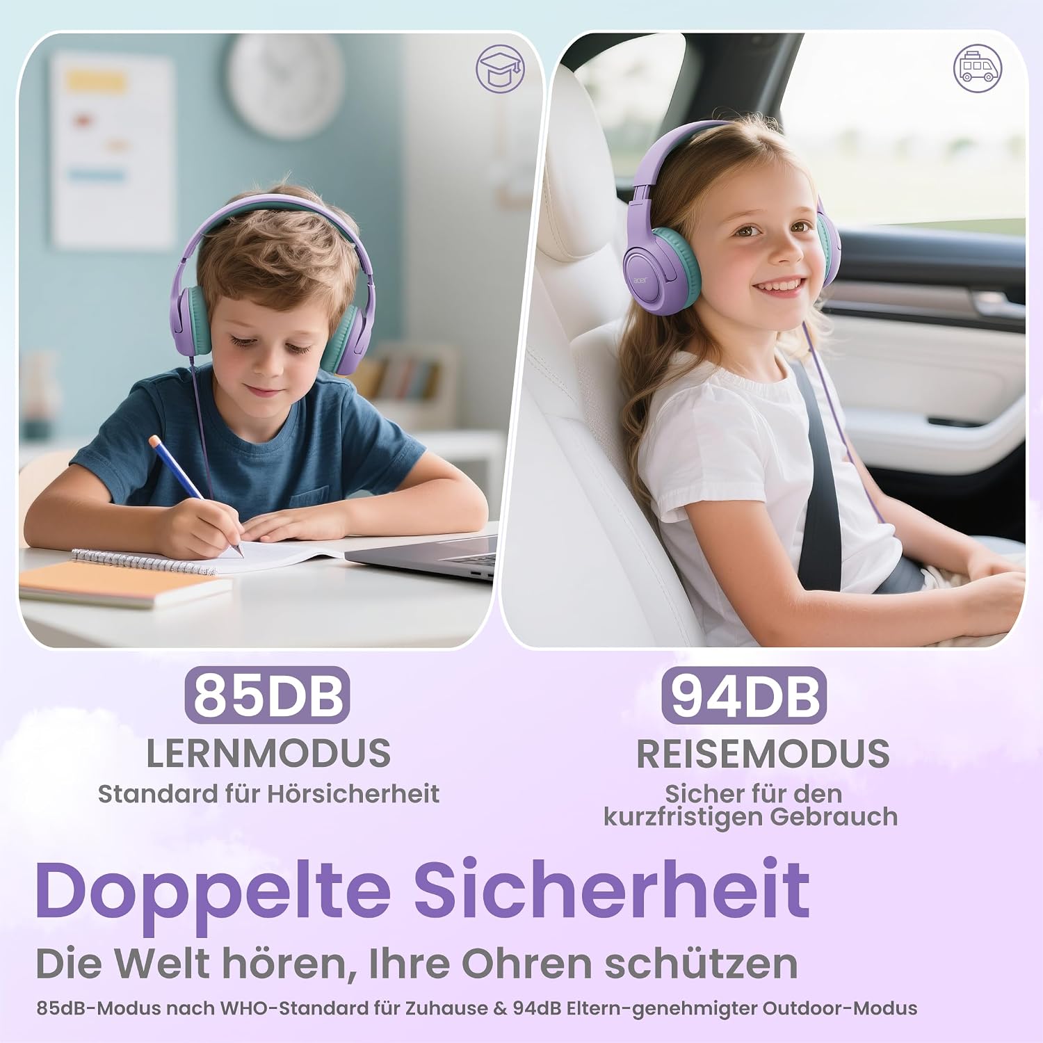 Acer Kopfhörer Kinder mit 3,5 mm Kabel, 85/94dB Lautstärkebegrenzung – Bild 2