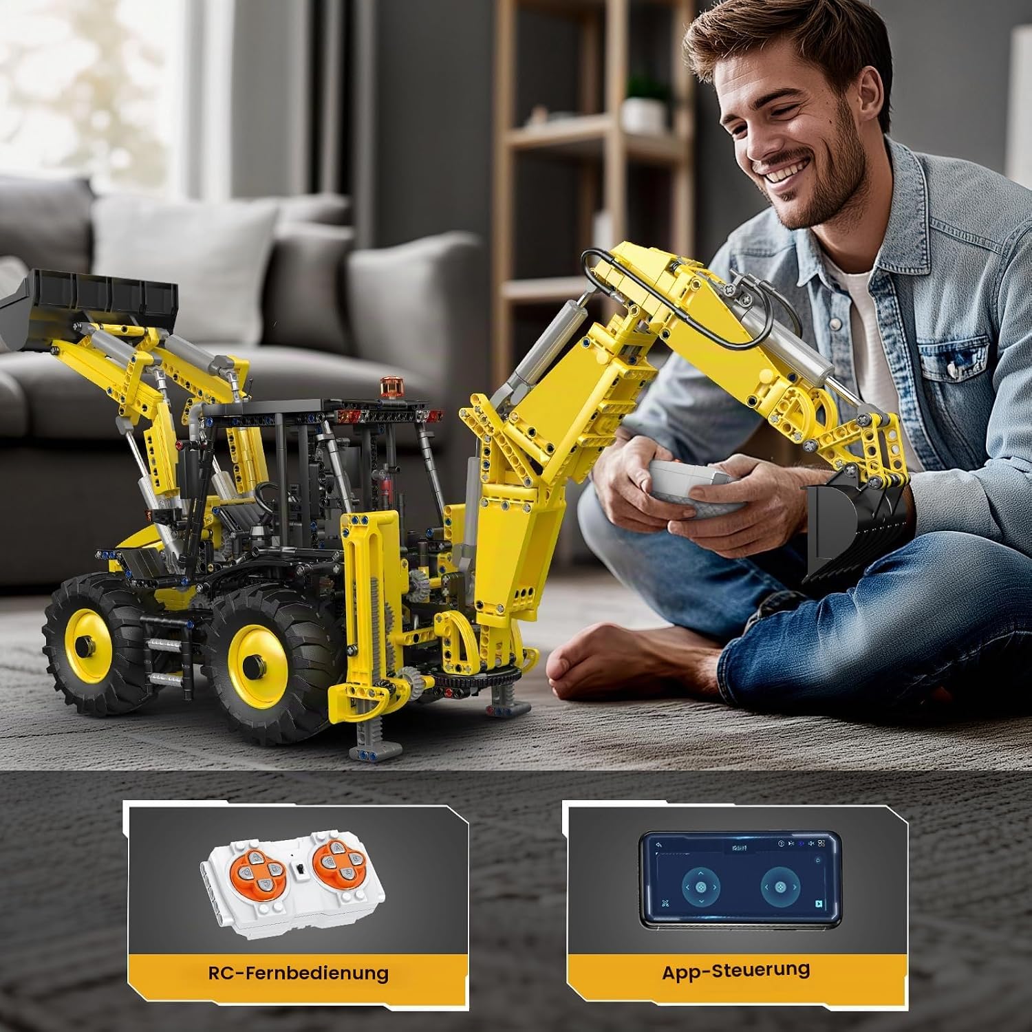 Mould King 17036 Technik Baggerlader Bausteine, APP Ferngesteuert Bagger Bausatz mit Motor Baustellenfahrzeug Modell, Klemmbausteine Geschenk für Erwachsene (2239 Teile) – Bild 5