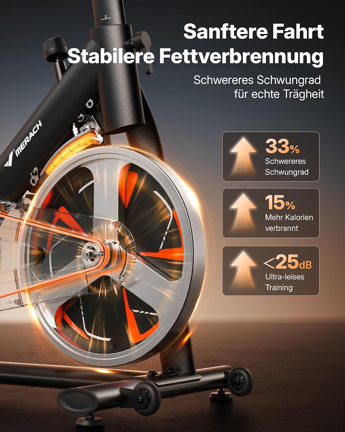 MERACH PRO Heimtrainer Fahrrad mit 8KG High-Inertia Schwungrad für Optimierte Laufruhe, Leises Magnetbremssystem, Verstärkter H-Rahmen, Stoßdämpfender Luftkissensattel, Eigene App, Bis 150KG – Bild 3