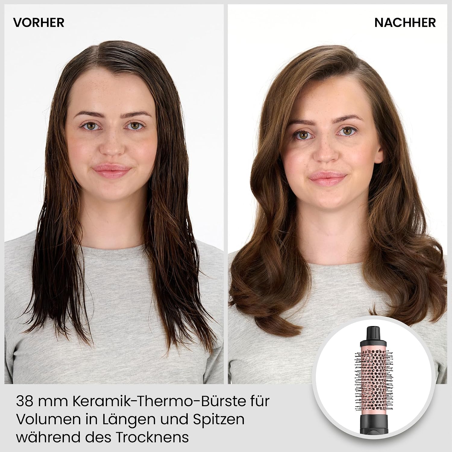 BaByliss Smooth Finish 1200 – 4‑in‑1 Warmluftbürste zum Trocknen, Formen, Glätten & Volumenstyling, Ionen‑ & Keramiktechnologie, 4 Aufsätze, 1200W, Schwarz/Pink, AS122E – Bild 3