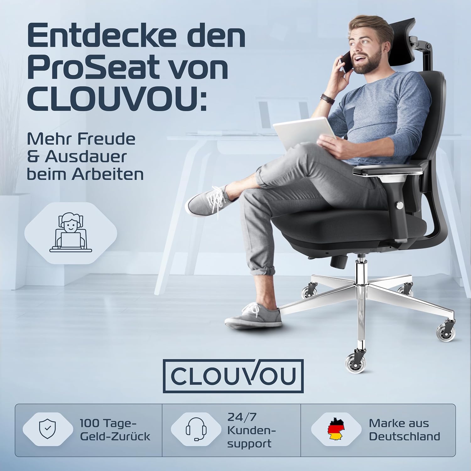 CLOUVOU ProSeat Bürostuhl Ergonomisch Homeoffice – Bild 7