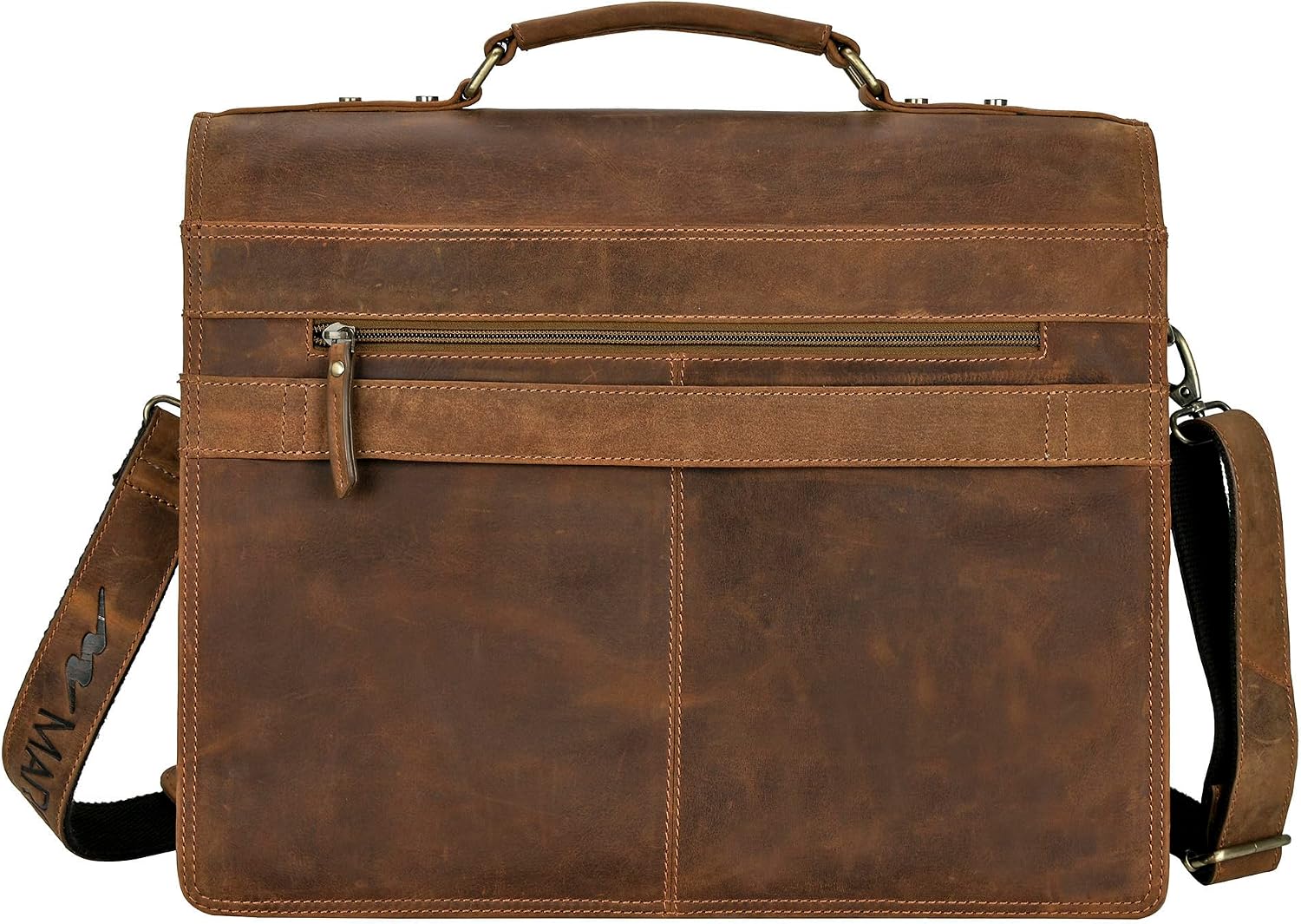 Marc Peter Amsterdam Aktentasche Leder XL Vintage Lehrertasche mit Laptopfach 15,6 Zoll große Ledertasche zum Umhängen Trolley aufsteckbar – Bild 6