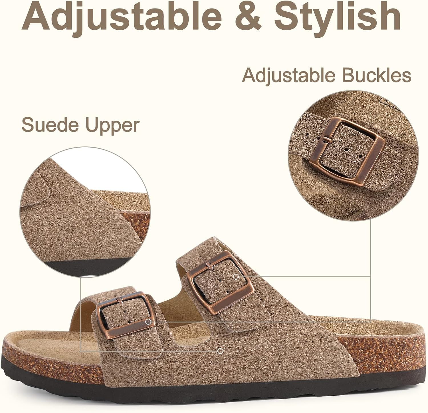 KIDMI Damen Sandalen Vegan Kork Fußbett Fußgewölbe Verstellbar Sommer – Bild 4