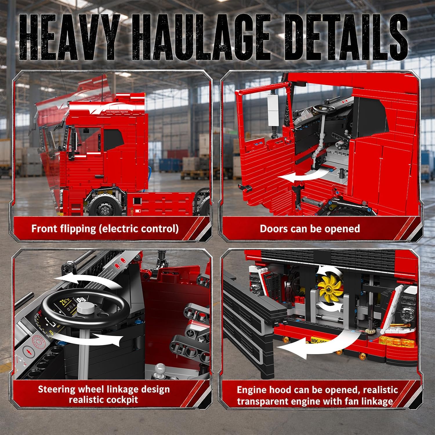 Mould King 19015 Technik LKW Bausteine, 4608 Teile pneumatisches Zugfahrzeug Bausatz Modell, Mobile Abschlepplokomotive Bausteine mit 8 Motoren, 2.4 G Fernbedienung und App Dual Control Lastwagen – Bild 4