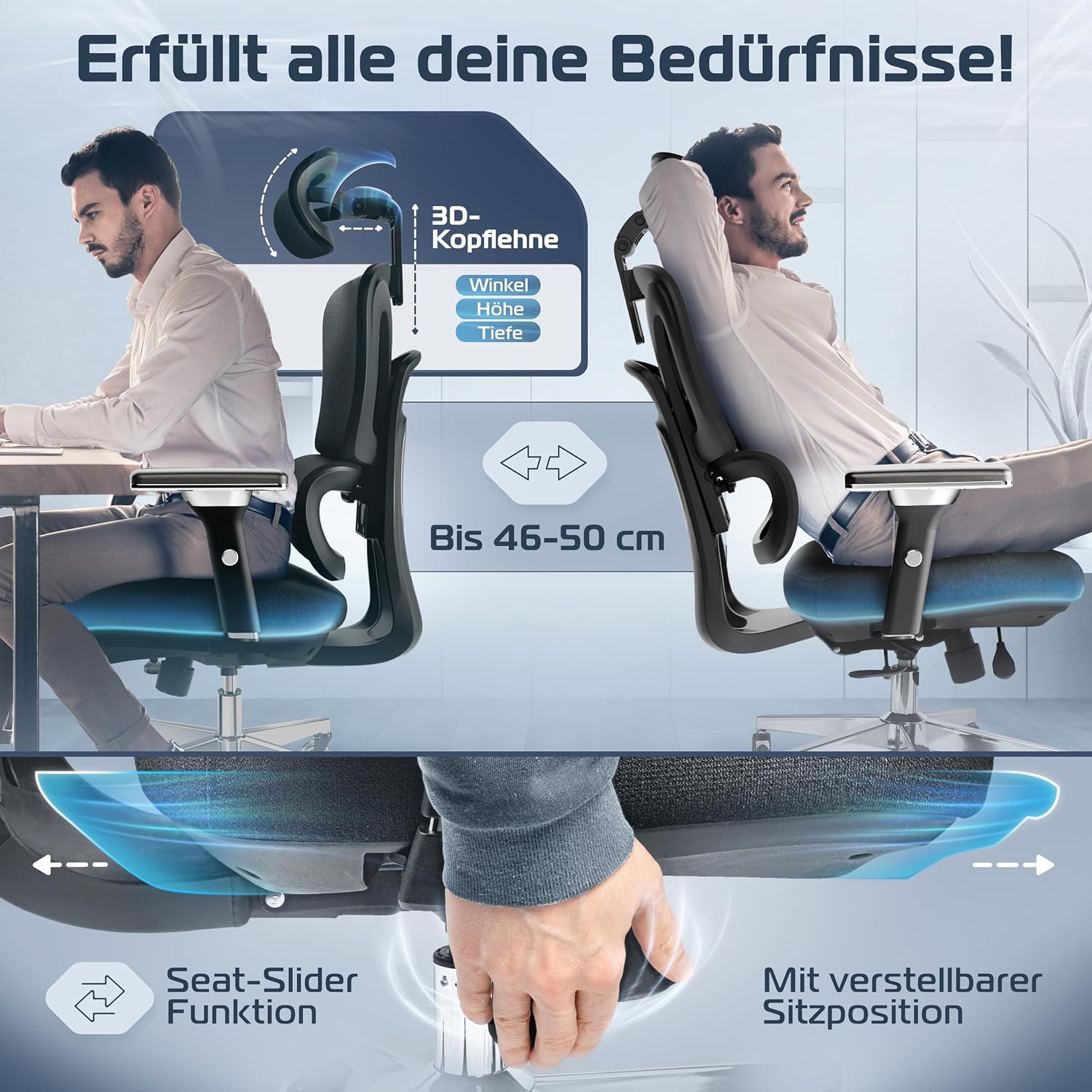 CLOUVOU ProSeat Bürostuhl Ergonomisch Homeoffice – Bild 3